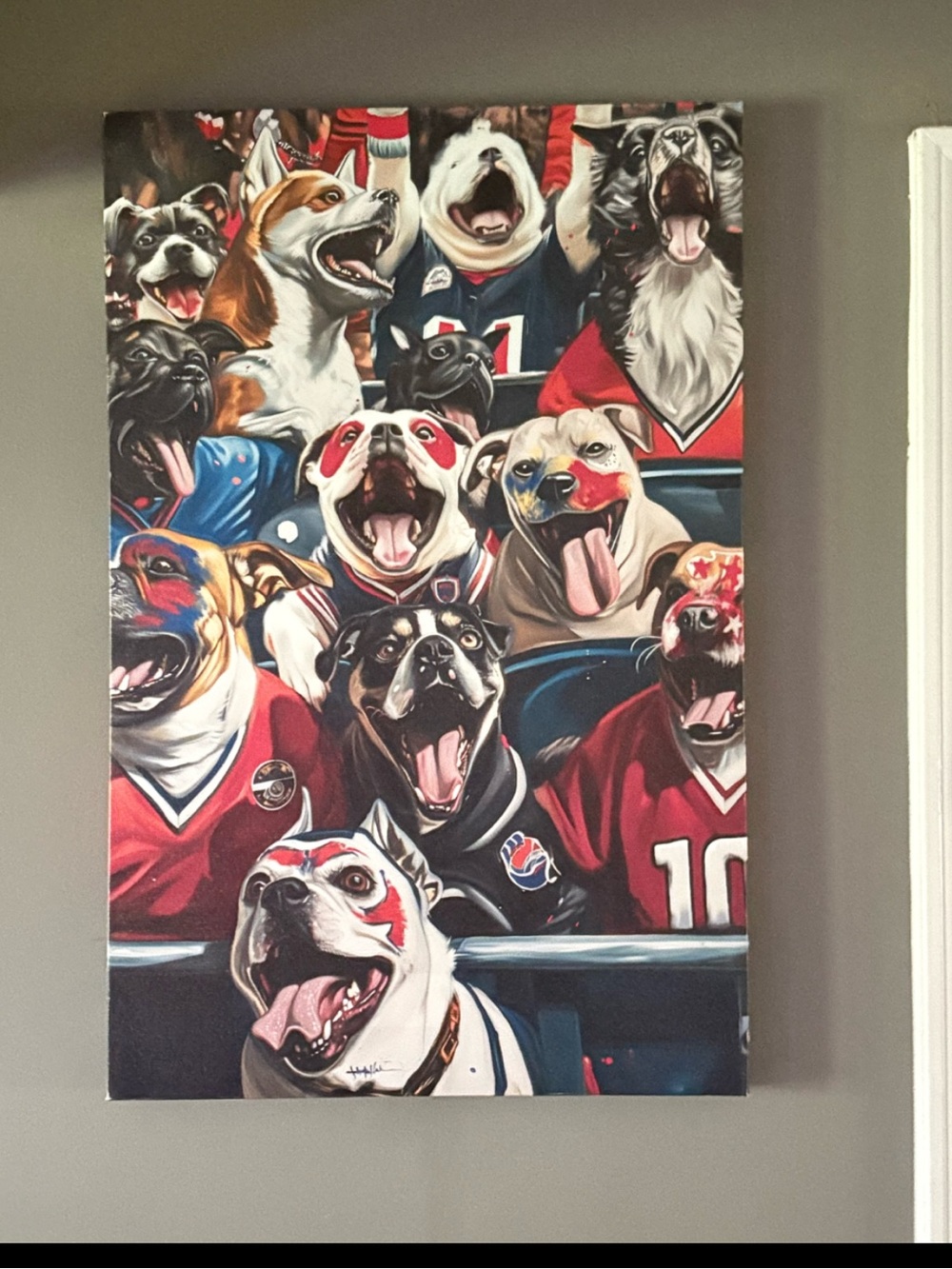 Sports &Dog wall Art Print/Vibrant Red & Blue football#mancave#cheer#dormdecor
